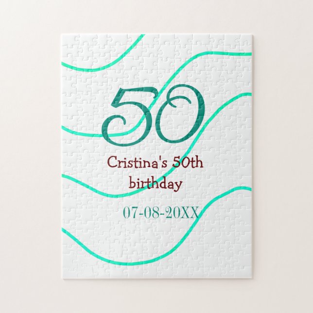 Puzzle Vert rouge 50 anniversaire ajouter nom date p (Vertical)