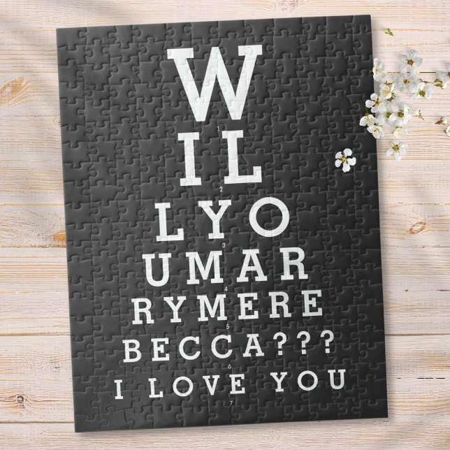 Puzzle Veux-tu m'épouser Tableau d'opticien de coutume de (Will You Marry Me Marriage Custom Optician Chart Jigsaw Puzzle)