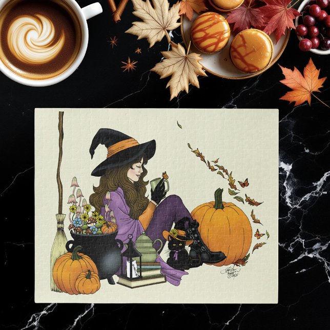 Puzzle Vibes de sorcière cosy Halloween Citrouille violet (Créateur téléchargé)
