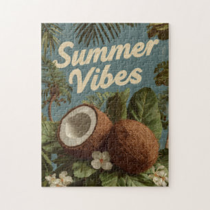 Puzzle Vibes d'été avec noix de coco et feuillage tropica