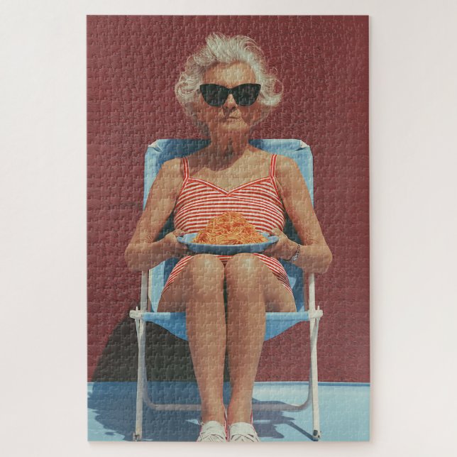 Puzzle Vibes d'été rétro – Portrait de femme âgée élégant (Vertical)