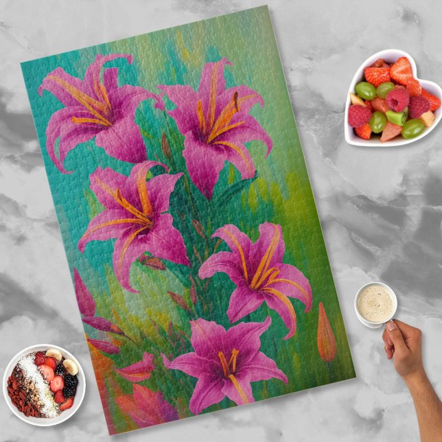 Puzzle Vibrant Art Moderne Pink Lilies Peinture à l'huile (Créateur téléchargé)