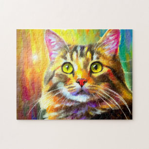 Puzzle Vibrant, Coloré, Tabby Gris Orange Peinture Chat