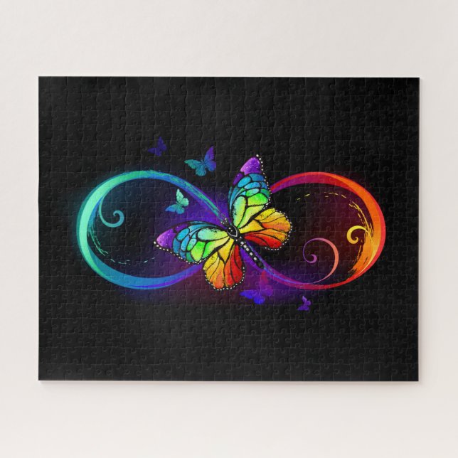 Puzzle Vibrant infinity with rainbow butterfly on black (Horizontal)