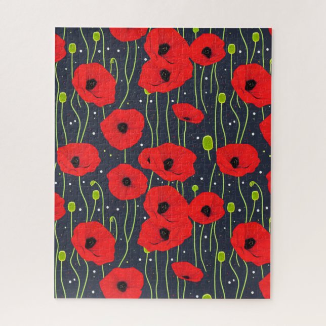 Puzzle Vibrant Modern Red Poppies Pattern Art (Vertical)