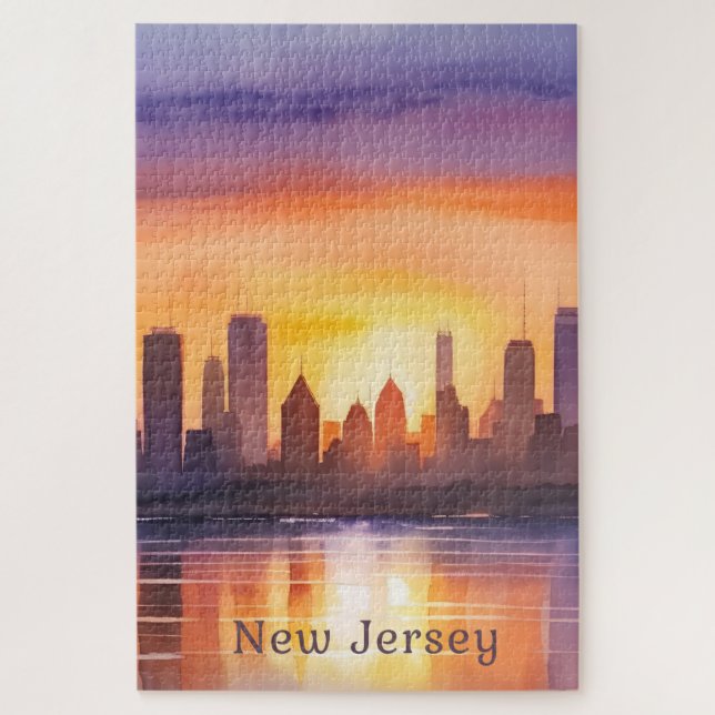 Puzzle Vibrant New Jersey Watercolor Sunset Art (Vertical)