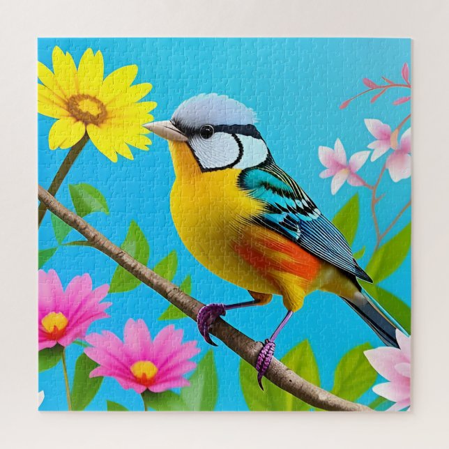 Puzzle Vibrant oiseau chanteur perché sur une branche de  (Vertical)