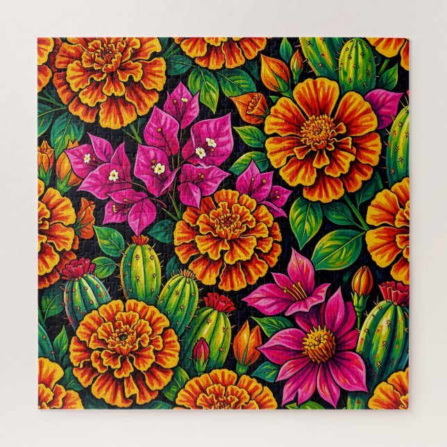 Puzzle Vibrant Orange Magenta Souci Cactus Tropical  (Vertical)