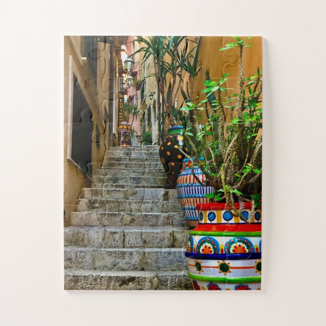 Puzzle Vibrant Pottery on Rustic Taormina Staircase (Vertical)