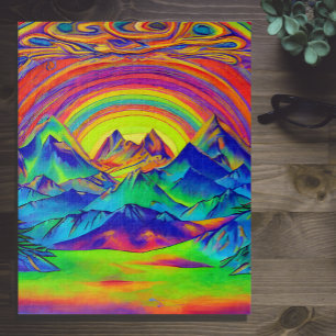 Puzzle Vibrant Sunset Mountains Landscape Psychadelic Art