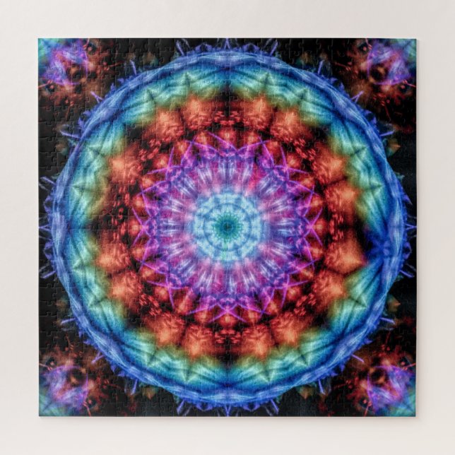 Puzzle Vibrant Tie Dye Kaleidoscope Rainbow Mandala (Vertical)