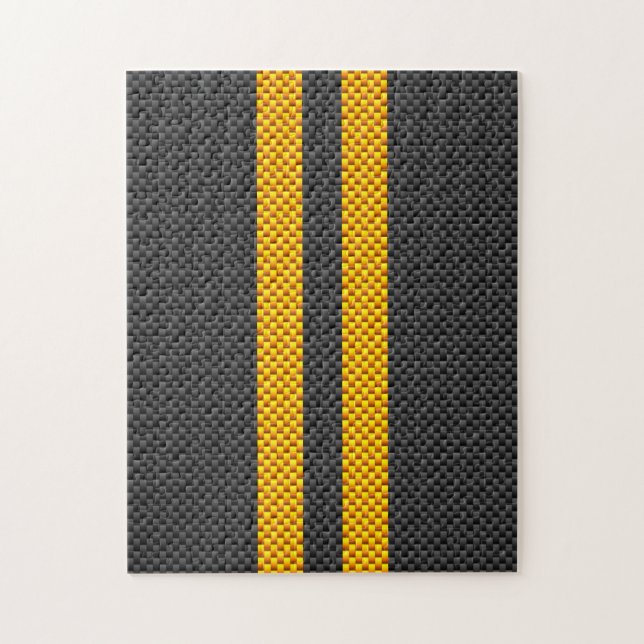 Puzzle Vibrant Yellow Racing Stripes Carbon Fiber Style (Vertical)