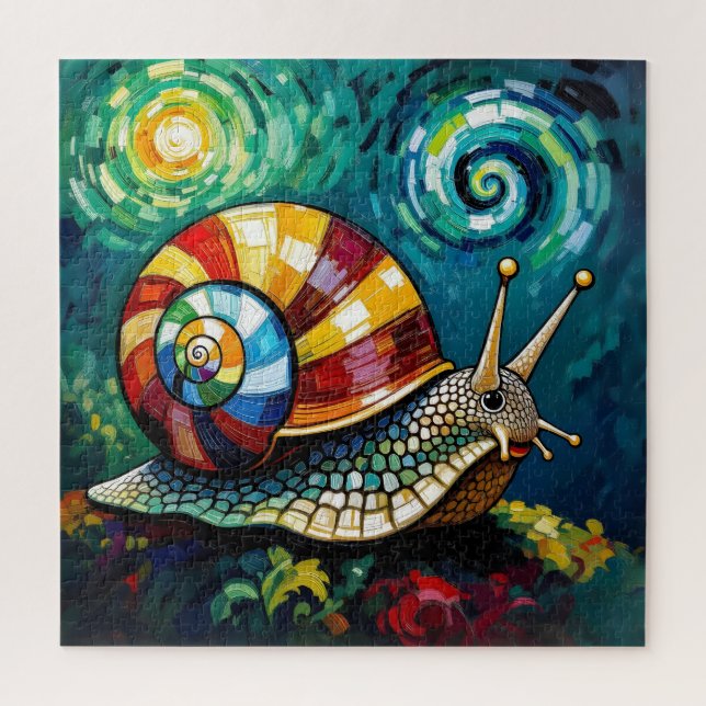 Puzzle Vibrantly Colorful Impasto Whimsical Snail (Vertical)