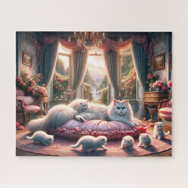 Puzzle Victorian Cats Feline Rose Garden Palace Family (Horizontal)