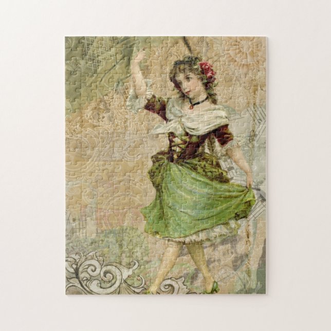 Puzzle Victorian Dancing Girl in Green St. Patrick's Day (Vertical)