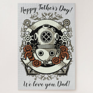 Puzzle Victorian Steampunk Deep Sea Diver Red Roses