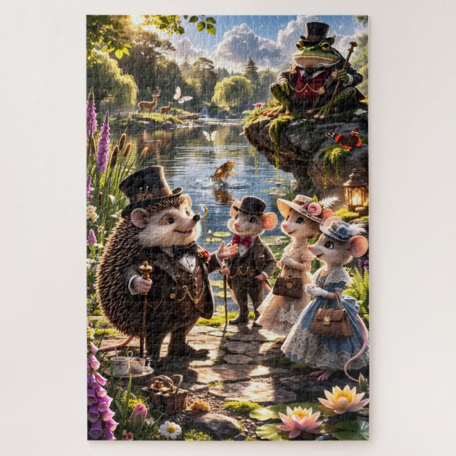 Puzzle Victorian Woodland animals tea party secret garden (Vertical)