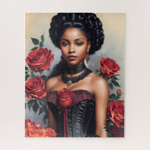 Puzzle Victorienne Black Girl Red Roses Goth Portrait