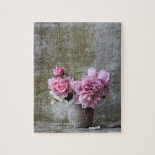 Puzzle Vie florale rustique avec pivoines roses