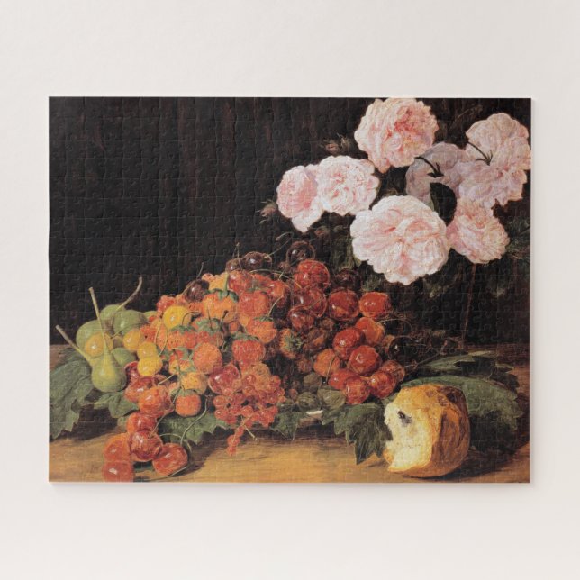 Puzzle Vie morte avec Roses, fraises et pain (Horizontal)