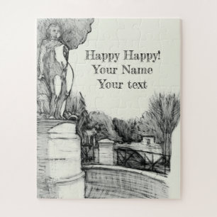 Puzzle Vieille fontaine dans le parc avec garçon sculpté