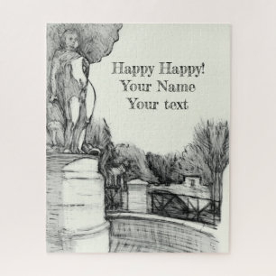 Puzzle Vieille fontaine dans le parc avec garçon sculpté