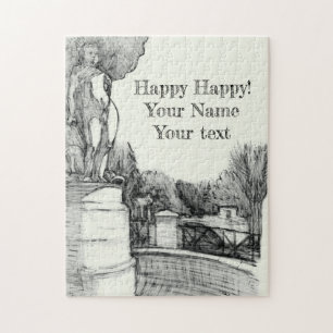 Puzzle Vieille fontaine dans le parc avec garçon sculpté