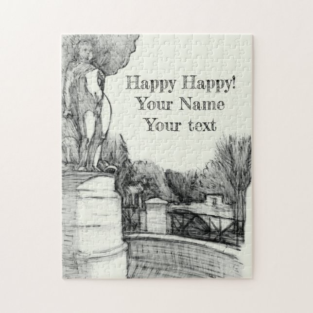 Puzzle Vieille fontaine dans le parc avec garçon sculpté (Vertical)