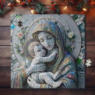 Puzzle Vierge Marie et bébé Jésus   Statue mosaïque