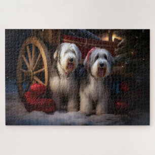 Puzzle Vieux anglais Cheepdog Snowy Sleigh Décor de Noël