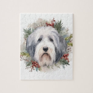 Puzzle Vieux anglais Sheepdog Christmas Wreath Festive Pu