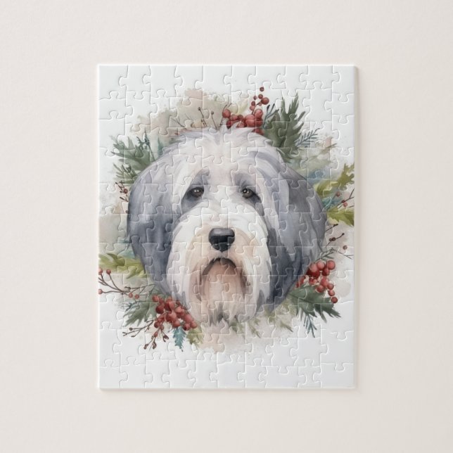 Puzzle Vieux anglais Sheepdog Christmas Wreath Festive Pu (Vertical)