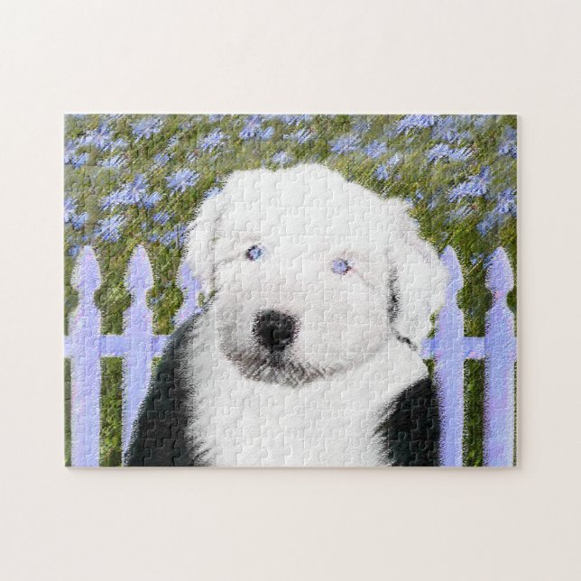 Puzzle Vieux anglais Sheepdog Puppy Peinture - Chien Art (Horizontal)