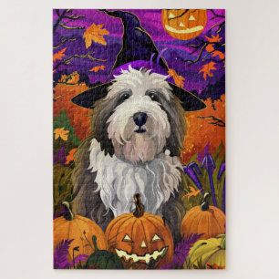 Puzzle Vieux chien de berger anglais Halloween Sorcière C