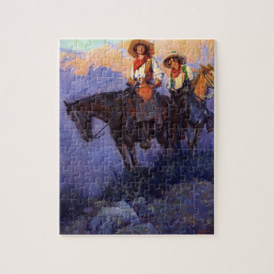 Puzzle Vieux Cowboys, Homme et Femme sur des Chevaux, And