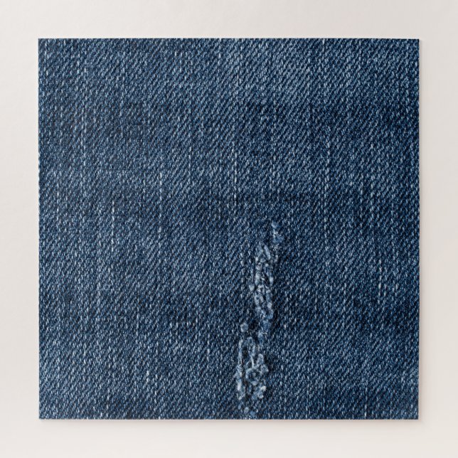 Puzzle Vieux denim déchiré : texture de jeans. (Vertical)