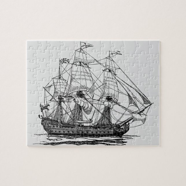 Puzzle Vieux galion pirate, croquis d'un navire de 74 can (Horizontal)