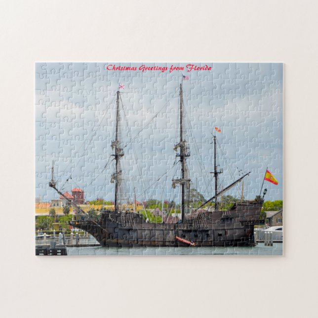 Puzzle Vieux Galleon Ship Floride. voeux de Noël (Horizontal)