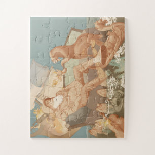 Puzzle Vieux Homme Brûlant Navire Illustration nautique