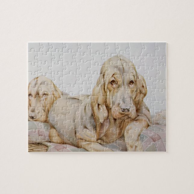 Puzzle Vieux Limier Mignons, Chiots par EJ Detmold (Horizontal)