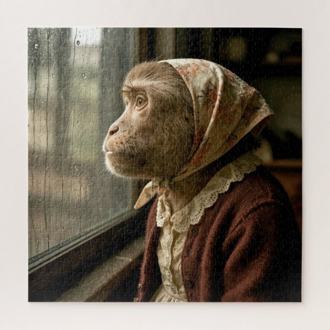 Puzzle Vieux singe regardant la pluie (Vertical)