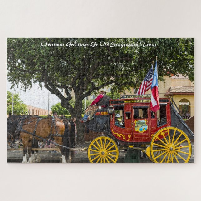 Puzzle Vieux Texas Stagecoach. Vœux de Noël (Horizontal)