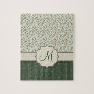Puzzle Vignes florales, rayures et monogramme d'aquarelle