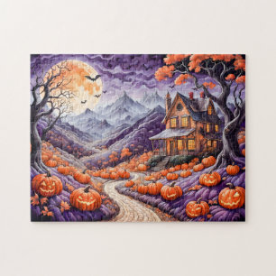 Puzzle Villa d'Halloween effrayant avec citrouilles et ch