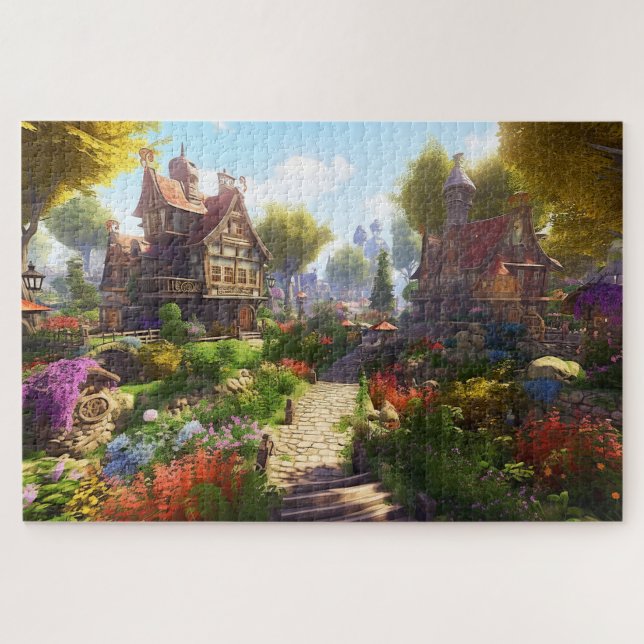 Puzzle Village Beau Vert Coloré Féminin Printemps (Horizontal)