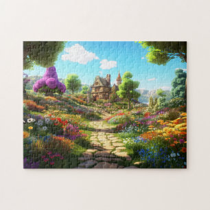 Puzzle Village Beau Vert Coloré Féminin Printemps