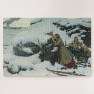 Puzzle Village brûlé en hiver (par Albert Edelfeue)