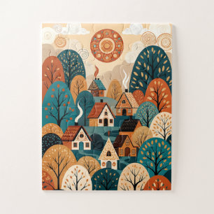 Puzzle Village d'art populaire scandinave - Automne Hills