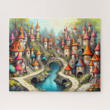 Village de château de conte de fées au bord de la 