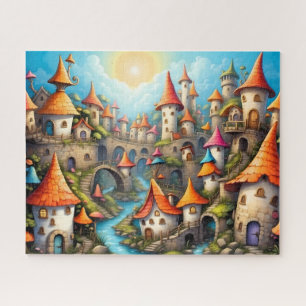 Puzzle Village de château fantaisiste avec ponts